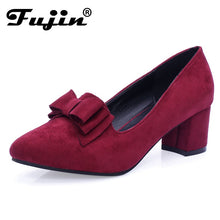 Load image into Gallery viewer, 2020 slipony Brand Big Size Women spring shoes bow square shoe heel women Female Ladies Party With Bow slip on Brand Women Pumps