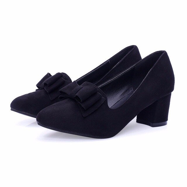 2020 slipony Brand Big Size Women spring shoes bow square shoe heel women Female Ladies Party With Bow slip on Brand Women Pumps